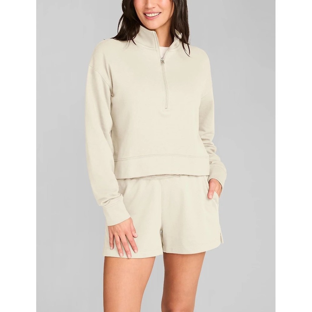 Tommy John Half Zip Mock Neck Sweatshirt Cream Large